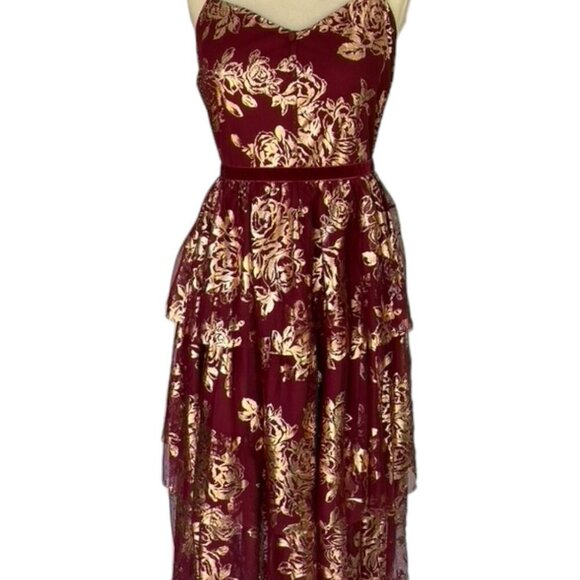 Jewel Badgley Mischka Tiered Metallic Tulle Midi Dress - Picture 4 of 13